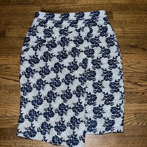 Halogen Flower Striped Pencil Midi Skirt With Attached Front Flap 18 Altered